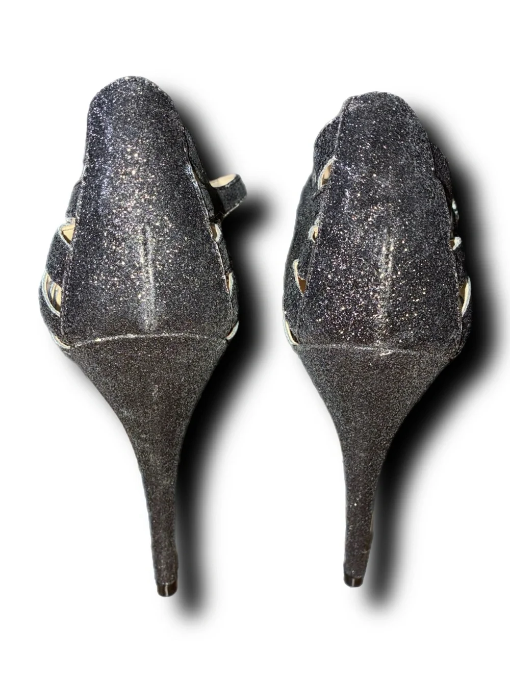 Betsey Johnson Black Glitter T-Strap Heel with Aqua Sole